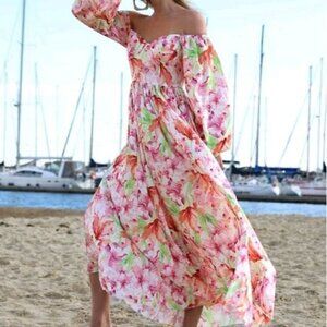 FLORAL A LINE BISHOP SLEEVES PREMIUM QUALITY MAXI AND BRAND